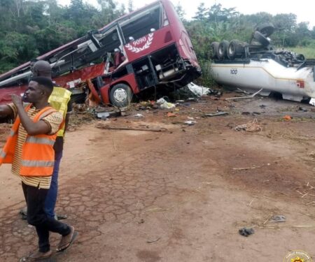 Seven dead, 31 injured in tragic bus-tanker collision near Suhum, Eastern Region