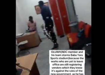 Armed NDC men escorts employees out of offices at Baba Yara Stadium [video]