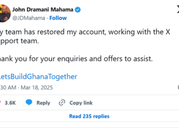 Mahama regains full control of hacked Twitter (X) account