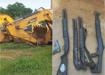 Anti-Galamsey Raid: 5 excavators, guns seized in a joint operation in Ahafo-Ano Southwest