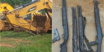 Anti-Galamsey Raid: 5 excavators, guns seized in a joint operation in Ahafo-Ano Southwest