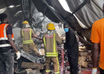 Ghana National Fire Service Contains warehouse fire at Oyibi Gbortsui