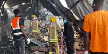 Ghana National Fire Service Contains warehouse fire at Oyibi Gbortsui