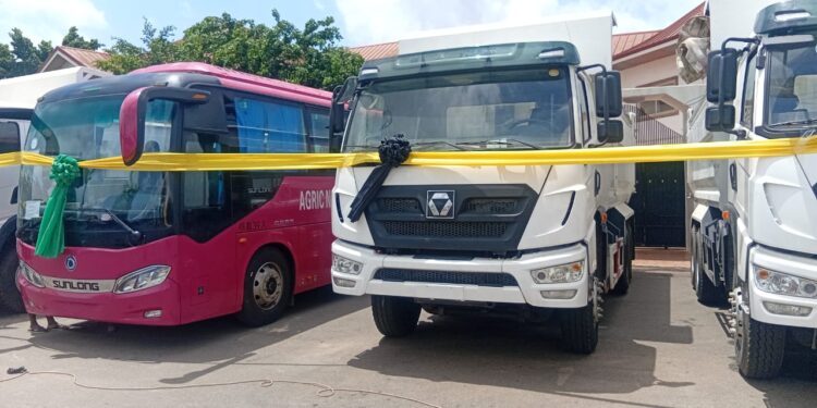 Nana Nkansah Boadu Ayeboafo Donates 11 Tipper Trucks and 2 Buses to Honour Otumfuo Osei Tutu II at 75